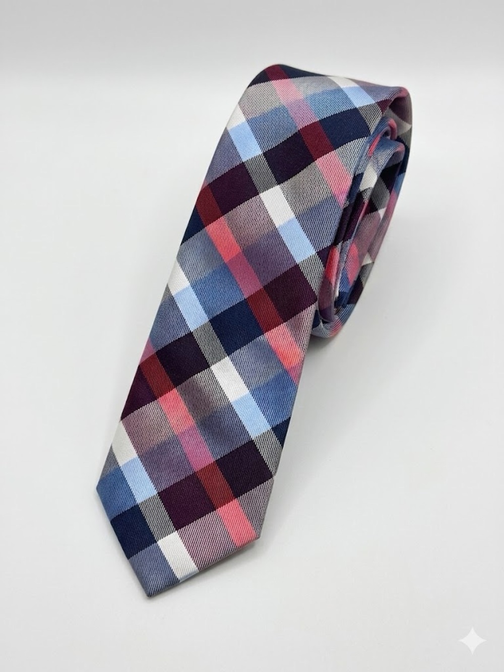 Express Men's Silk Plaid Tie Blue Red White Modern Business Casual OS